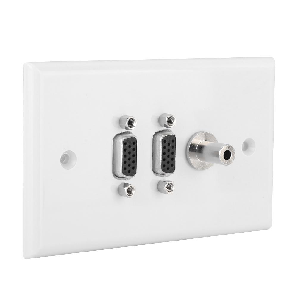 2 VGA Port 3.5 Female Head Wall Plate Panel for Home Theater Installation