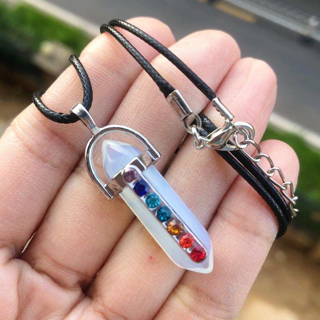 7 Chakra Healing Crystal Necklaces, Natural Hexagonal Chakra Crystal Gemstone Pendant Necklaces, Pointed Quartz Stone Jewelry