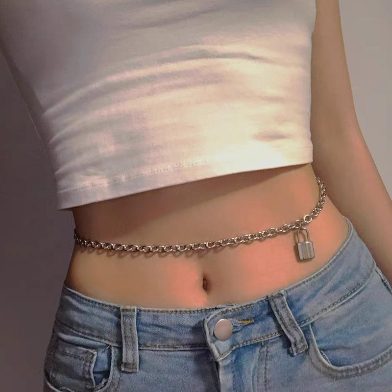 European and American Style Ins Lock Pendant Waist Chain for Women Adjustable Hot Girl Body Chain Punk Hip-hop Pants Chain Waist Decoration
