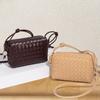 Solid Color Woven Shoulder Bag Fashion Trend Small Square Bag Small Large Capacity Oblique Span Women'S Bag