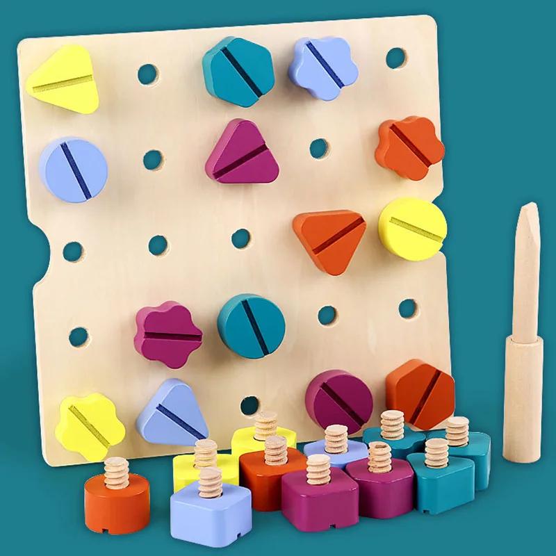 

Building Blocks Toys Kids Childrens Children Wooden Screw Nut Disassembly Shape Color Matching Montessori Sudoku Game Learning Educational for