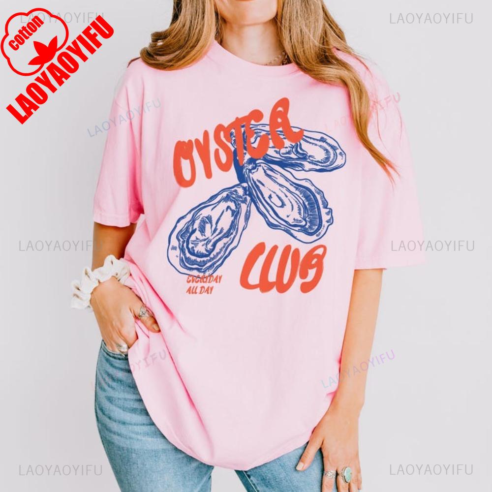 

Oyster Club Foodie Vintage Inspired Beach Graphic T Shirts Summer Woman Man High Quality Cotton Tshirt Unisex Ropa Hombre S