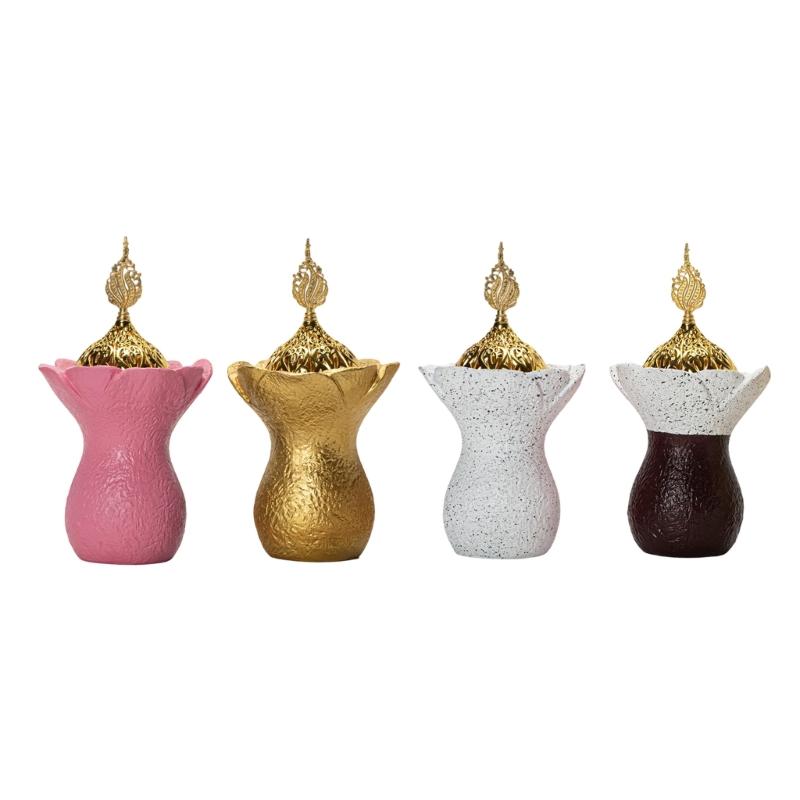 Carved Resin Bakhoors Icense Burners with Cover Middle Eastern Arabic Fragrances Diffuser for Islamic Festival Decoration