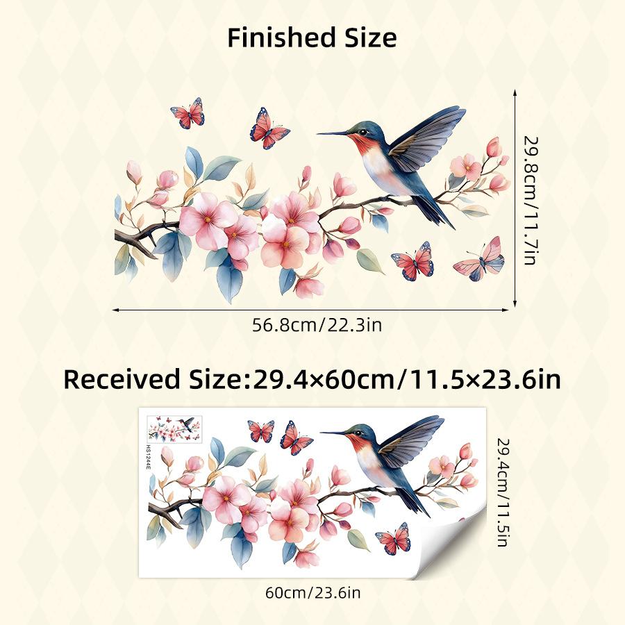 

Self-adhesive Pink Peach Blossom Butterfly Hummingbird Wall Stickers for Bedroom Living Room Dorm Home Decor 29.4x60CM разноцветный