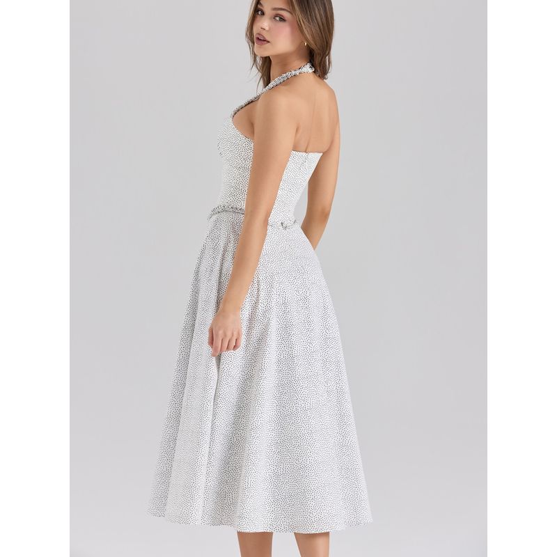 Sweet Desire Light Oxygen House Same Style French style Retro Romantic Atmosphere Polka Dot Sexy Waist Hugging Hanging Neck Dress Women