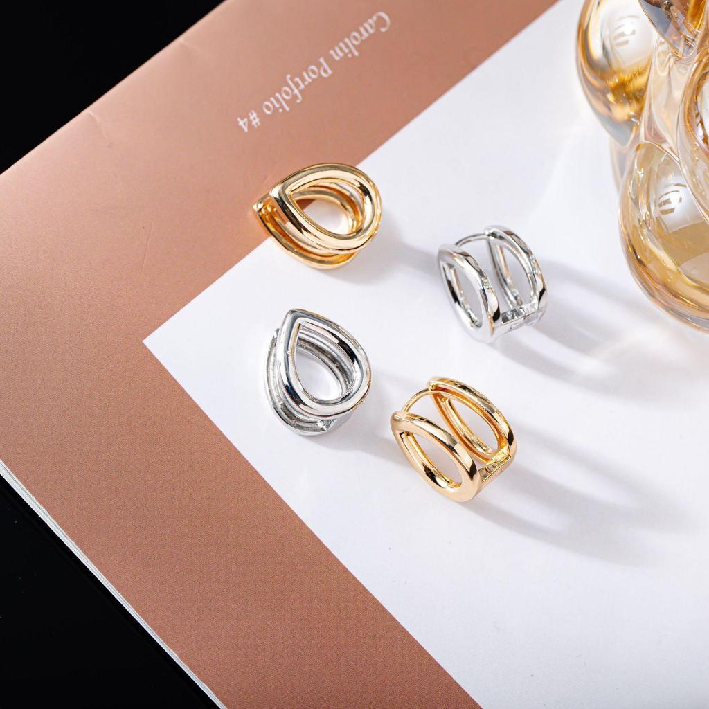Metalllic Water Drop Double-Sided Ear Cuff Earrings - Light Luxury, High-End Feel, European American Style.