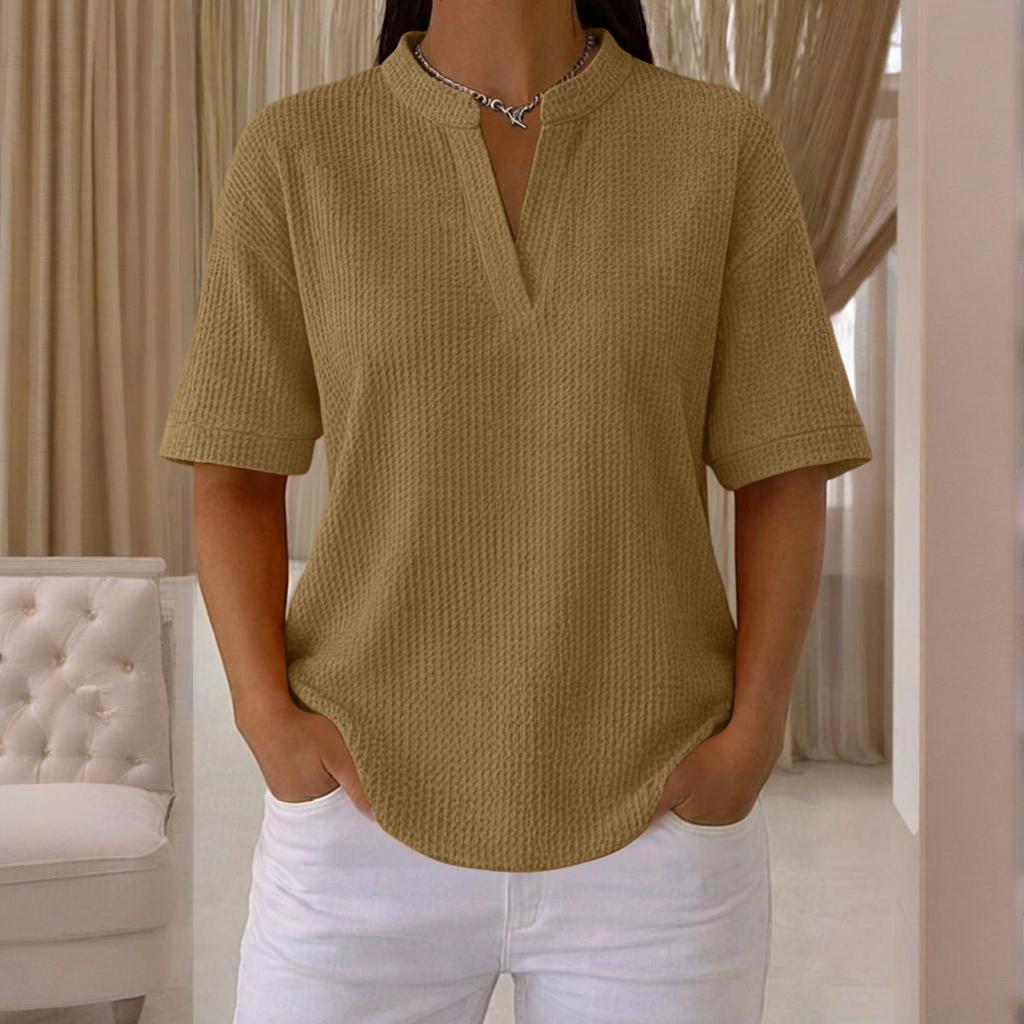 Women's Fashionable New Short Sleeved V-Neck Pullover Loose T-Shirt Top