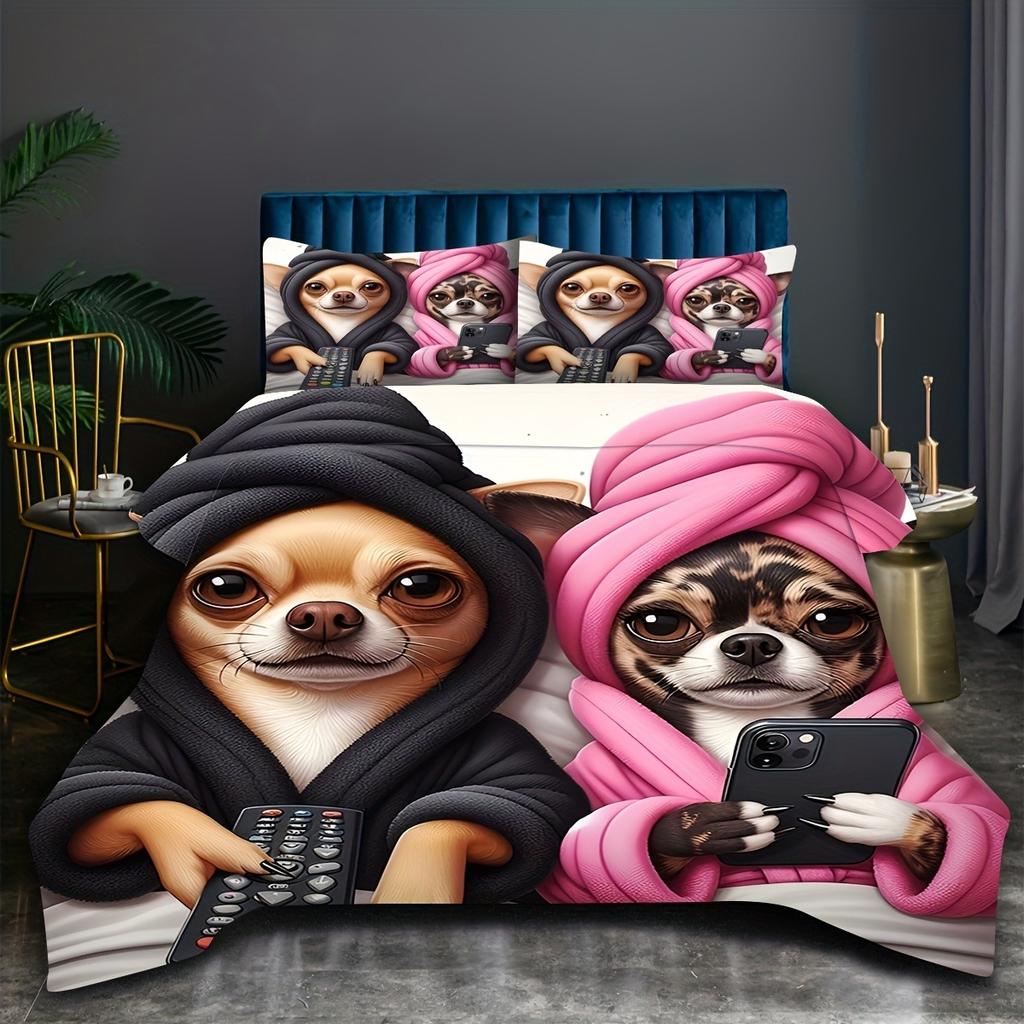 Cute Dogs Bedding Set Princess Duvet Cover Set Quilt Cover With Pillowcase For Bedroom Decor Birthday Gift For Husband And Wife