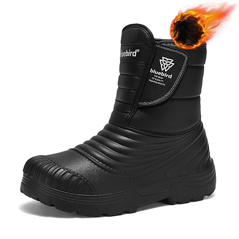 

Мужские зимние теплые сноубутсы для улицы, водонепроницаемые, противоскользящие ботильоны до щиколотки с подкладкой из искусственного меха, удобные сапоги до середины икры для пеших прогулок и ходьбы для мужчин 50-51 чёрный