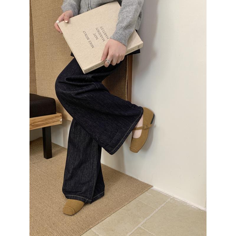 

Handmade retro Mary Jane shoes women s new pig s mouth splicing square head outer wear with skirt one-word buckle inner height-increasing shoes 39