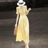 Women's V-Neck Puff Sleeve Midi Dress with Twist Detail