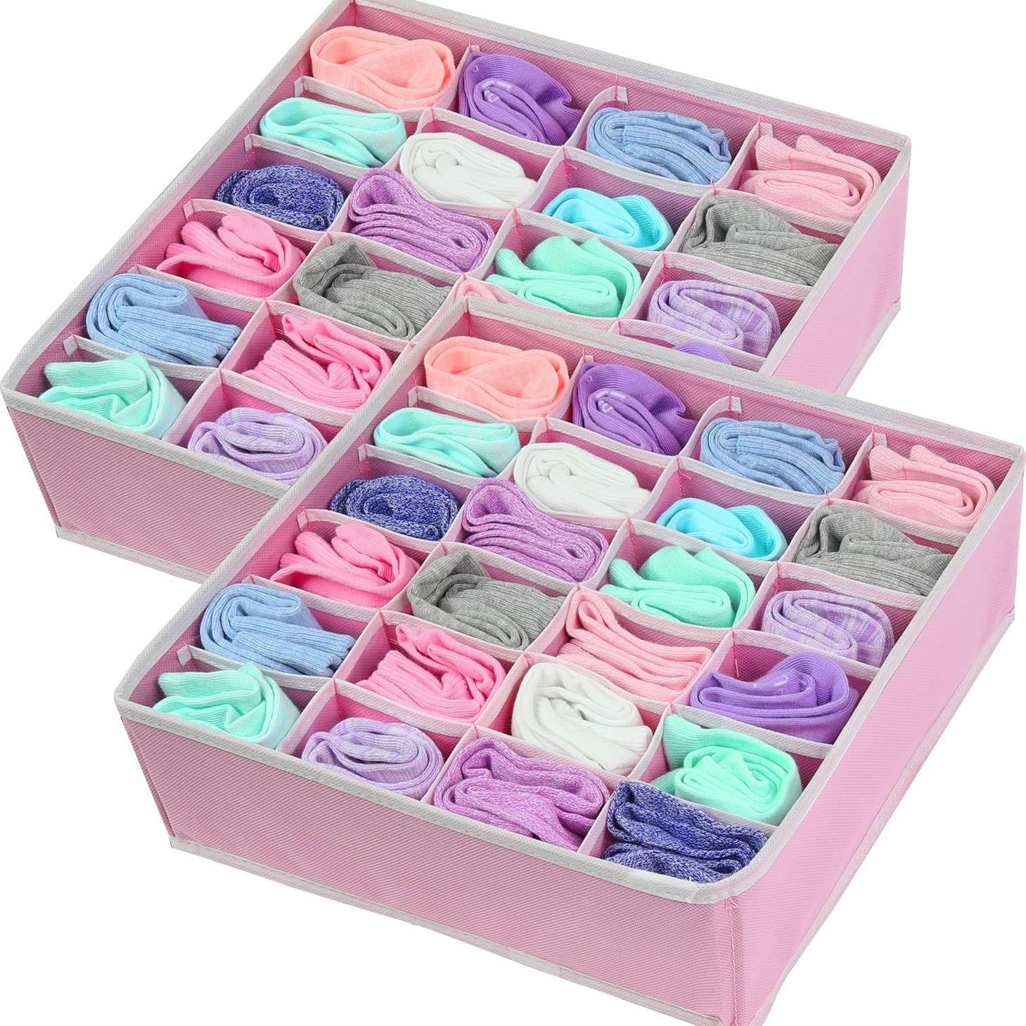 

2PCS/1set Underwear Bra Socks Storage Box Clothes Organizer Box Cabinet Drawer Organizer Underwear Organizer Box wardrobe organi рожевий