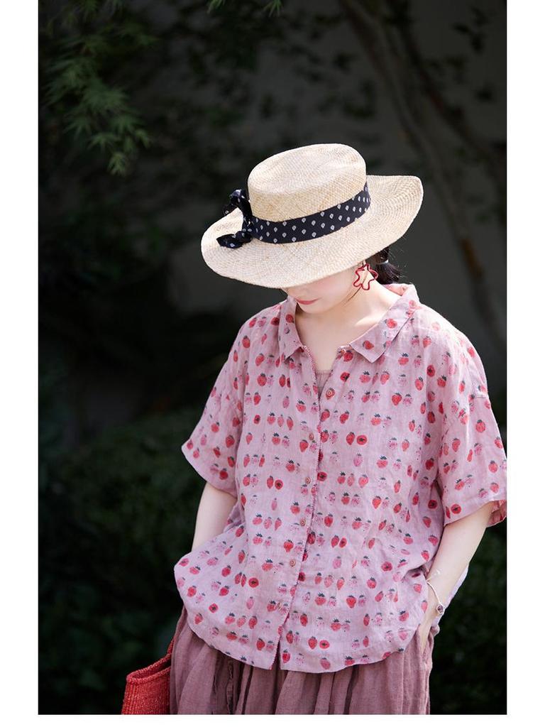 Strawberry Pink Retro Linen Cardigan: Versatile Summer Sun Protection Top