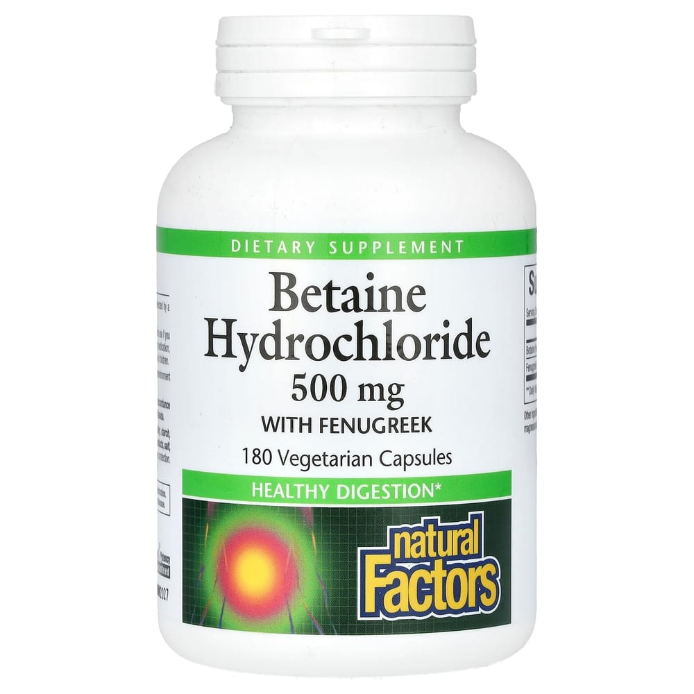 

Natural Factors Betaine Hydrochloride with Fenugreek 500mg, 180 Vegetarian Capsules 180 pcs - 1 ea