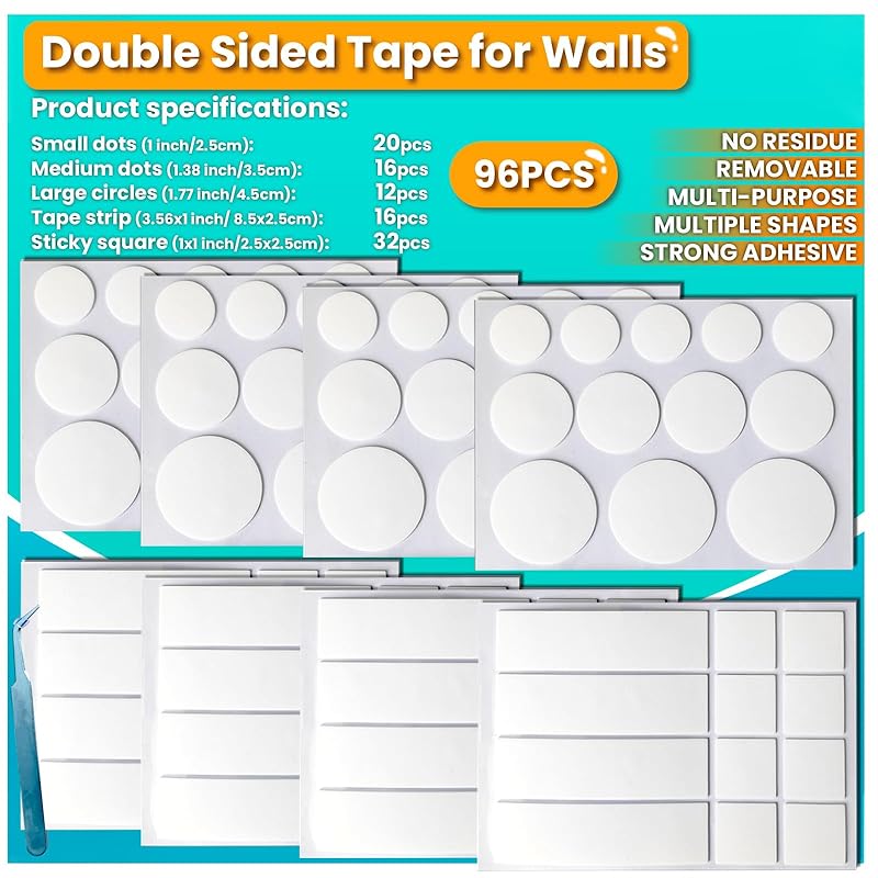 Birllaid Double Sided Tape for Walls, Picture Hanging Strips Removable Mounting Dots Adhesive Heavy Duty, Removable for Art Craft, Decoration, Party