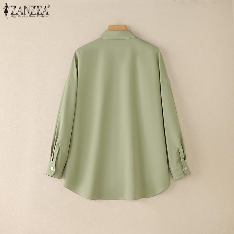 ZANZEA Damska luźna bluzka z długim rękawem i kołnierzykiem