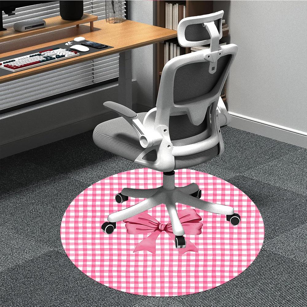 1pc Pink Checkered BowChair Carpet for Office, Indoor Non-Slip Washable Polyester Fiber Carpet, Mat For Office, Machine Washable 80cm