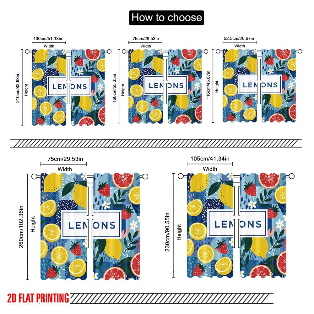 2pcs 2D flat printing Window Curtains Cute Strawberry Lemon Slice Fabric Without Electricity Family Party for Indoor