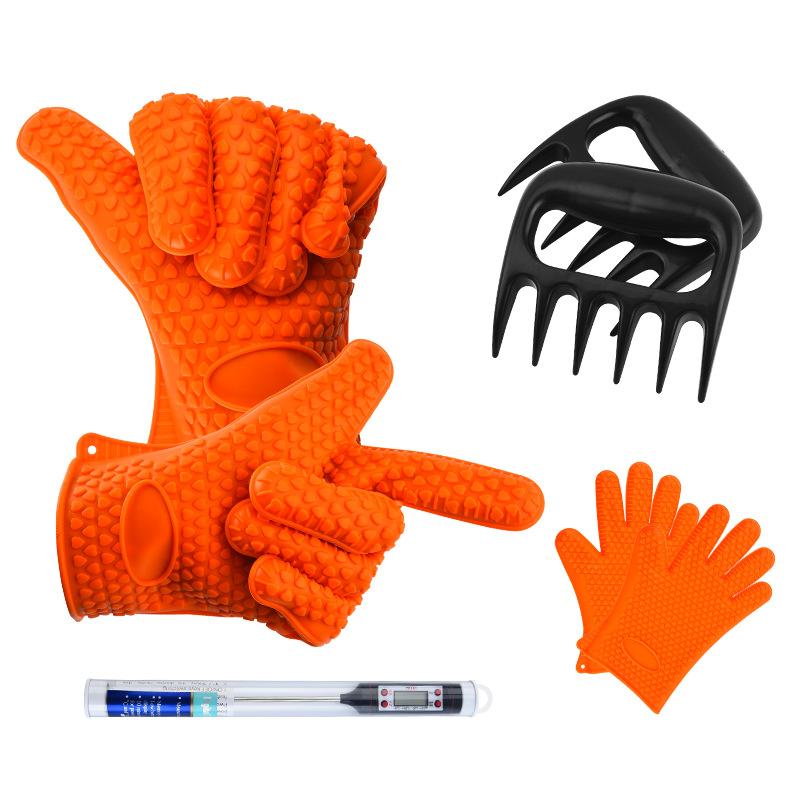 

Набор инструментов для барбекю с утолщенными силиконовыми термостойкими перчатками, разделителем для мяса, термометром, инструментом для выпечки, для барбекю