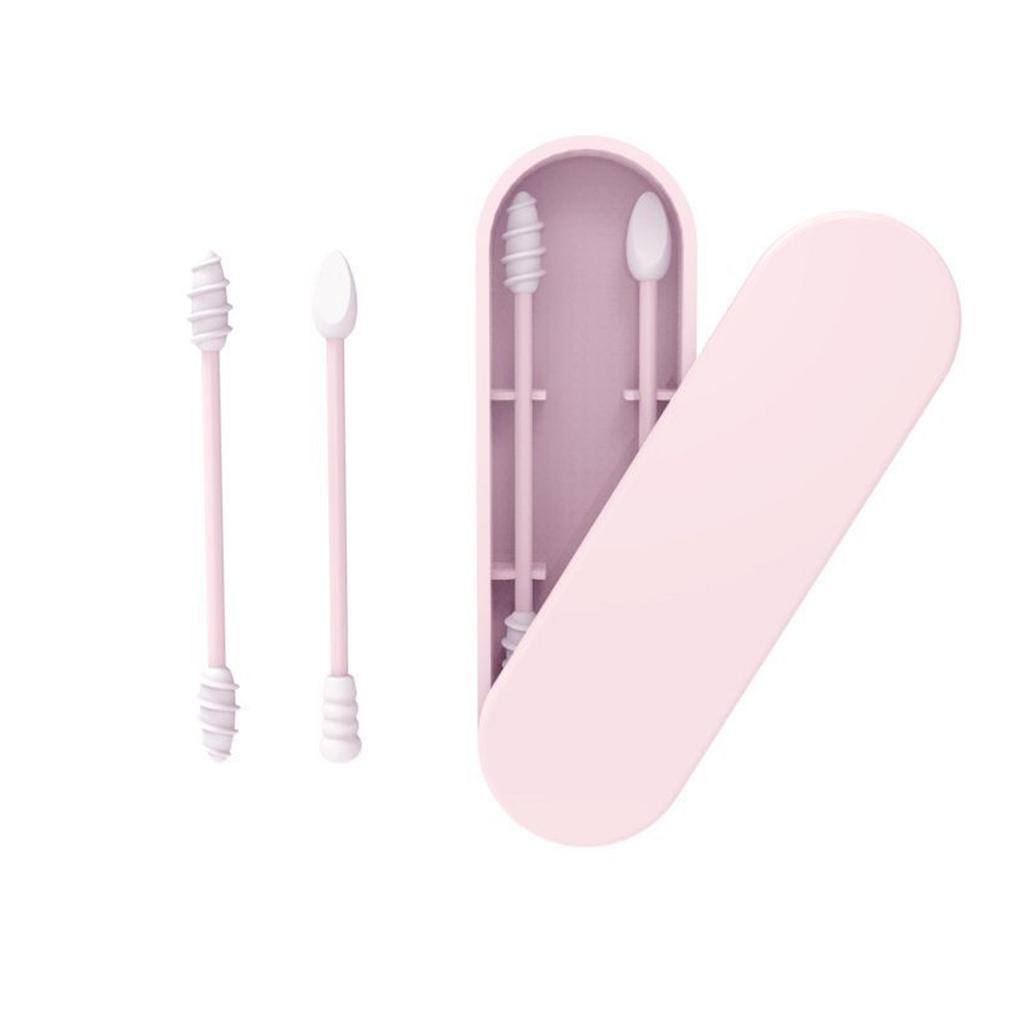 2Pcs Reusable Silicone Ear Swabs with Case Ear Cleaning Cosmetic Silicone Buds Swabs Sticks Double-headed For Cleaning Makeup