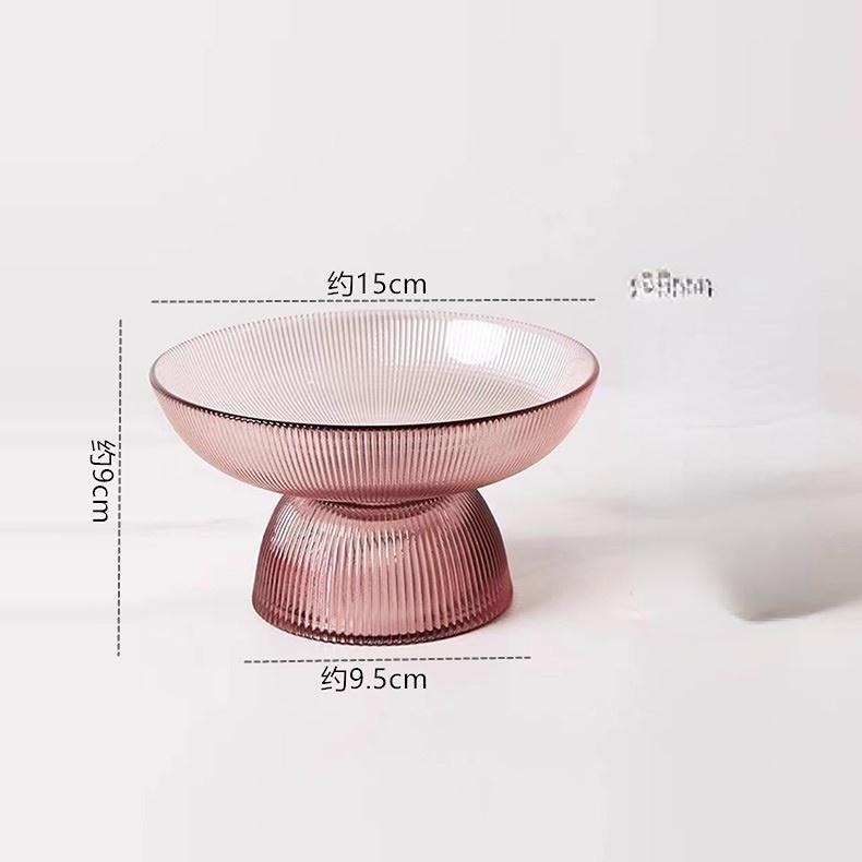 Assiette à Fruits en Verre Rayé Créative Assiette à Dessert Bol à Salade d'Avoine Décoration de Salon Assiette de Rangement Transparente pour Bonbons et Noix Décor