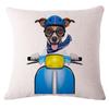Decorative Dog Cushion Pillows Cartoon Motorbike Surf Dogs Print Cotton Linen Sofa Cushion Trendy Design