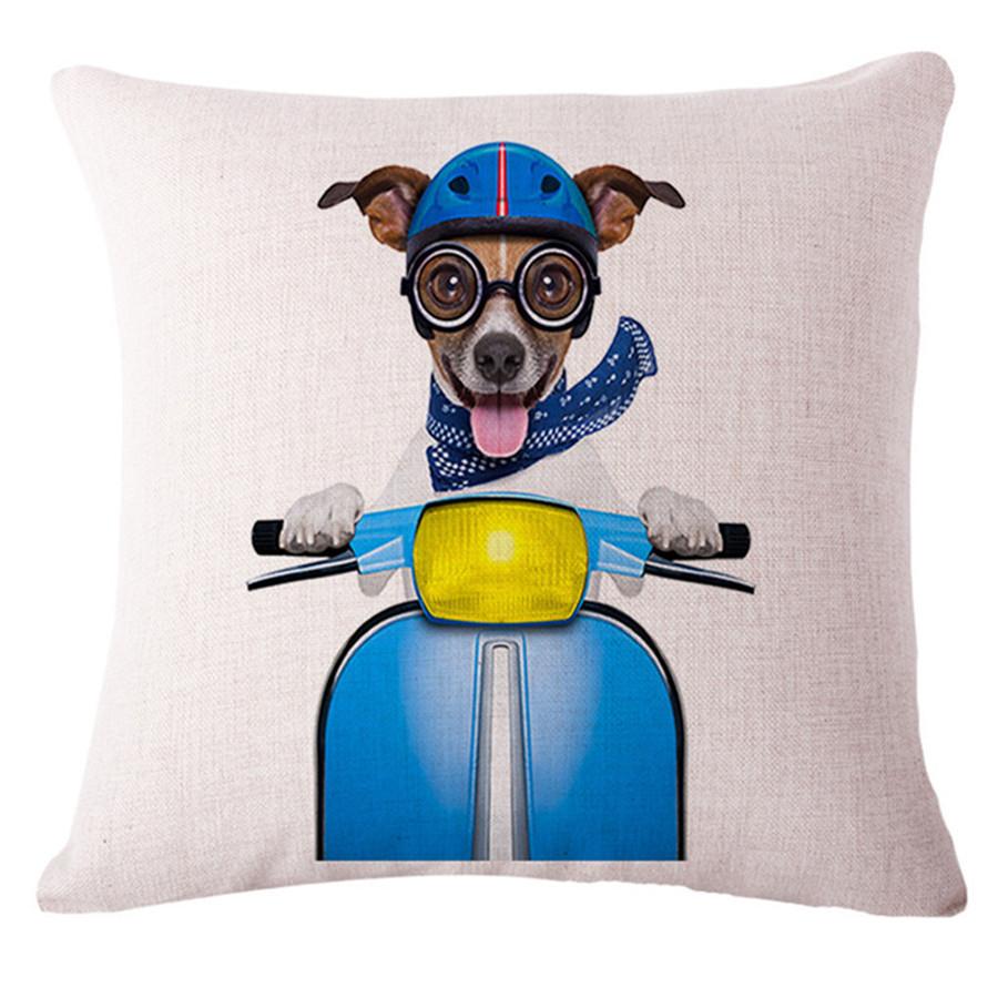 Decorative Dog Cushion Pillows Cartoon Motorbike Surf Dogs Print Cotton Linen Sofa Cushion Trendy Design