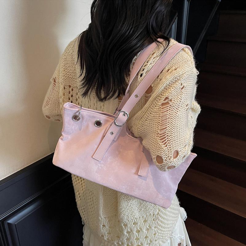 Hollow Rivet Belt Buckle Underarm Shoulder Bag Large Capacity Designer Women Tote Bag Trendy Commuter Top Handle Handbag