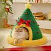 Christmas Pet Bed Winter Warm Pet House Semi-enclosed Cat Dog Decor Sleep Cushion Thermal Insulation For Small To Medium Pets