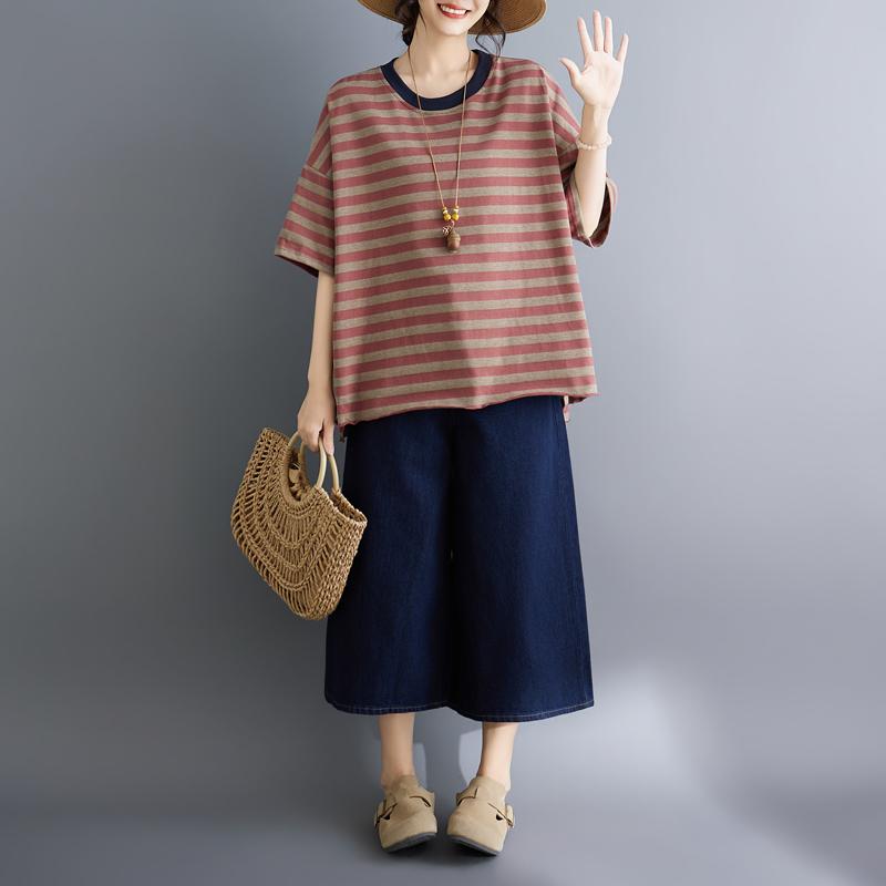 DIMANAF 2026 Summer Women Plus Size New Blouse Tees Shirt Vintage Print Short Sleeve Cotton Casual Loose Lady Tops