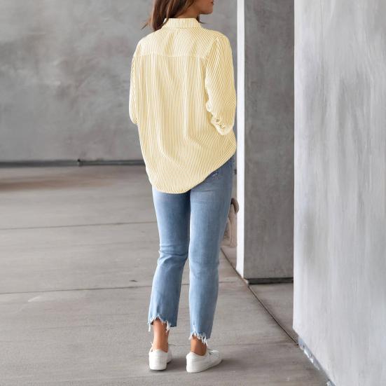 Women Shirt Lapel Long Sleeve Single Breasted Shirt Tops with Patch Pocket Loose Fit Breathable Office Tops