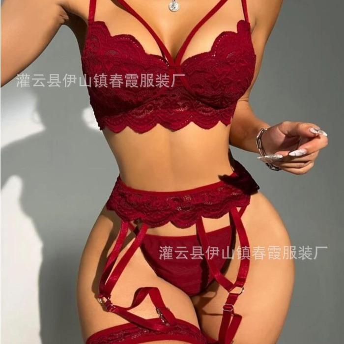 New Spice Girl Set Seduction Pajamas Lace Perspective Seduction Sex Underwear Sexy 3-piece Set