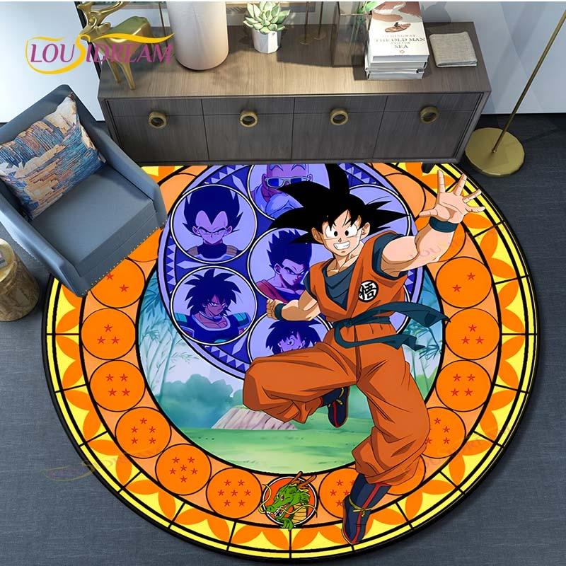 Dragon Ball Goku Pattern Round Carpet for Living Room Rugs Bedroom Mat Kitchen Carpet Doormat Non-Slip Children Flannel Carpet