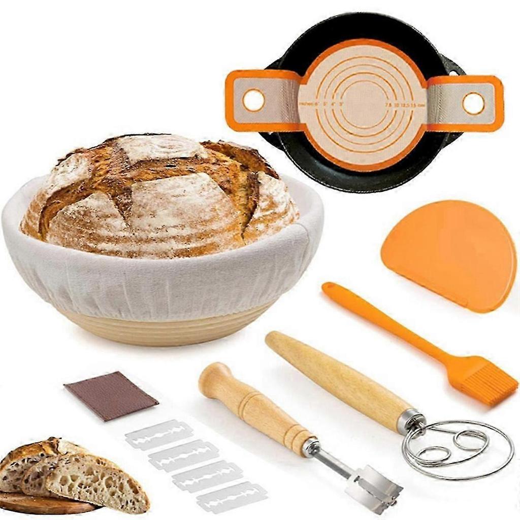 Bread Proofing Basket Set Trimming Knife Round Proofing Basket Egg Beater Dough Scraper Set