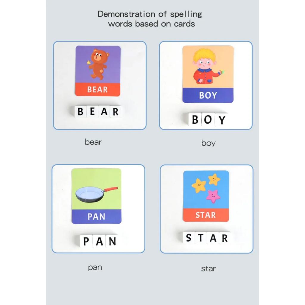 Wooden Building Block Puzzle Alphabet Spelling Educational Toy Letter Recognition Logical Thinking Learning Playset for Kids