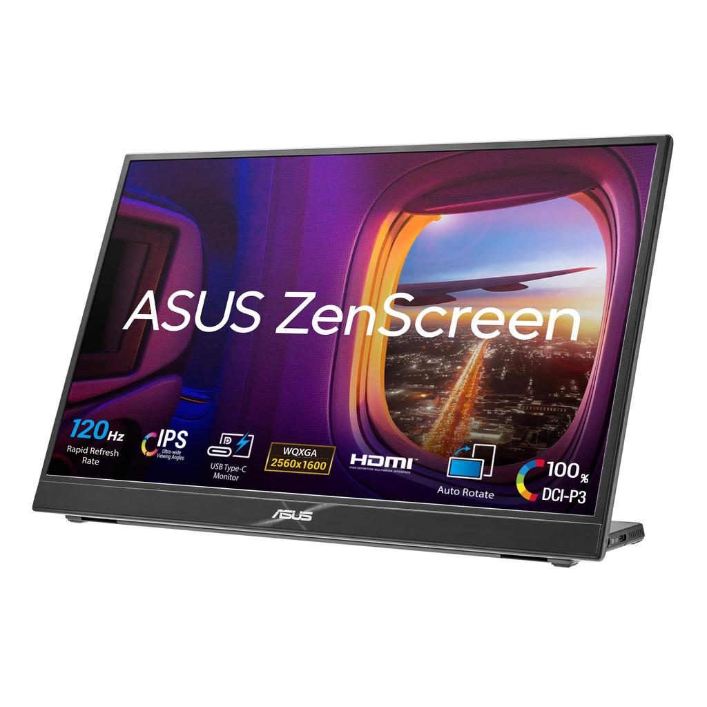 ASUS Portable Monitor ZenScreen MB16QHG 16 inch 120Hz 400 Tripod Socket USB HDMI FSC Mix Certified Tripod Socket Blue Light Reduction Flicker Free