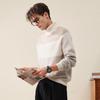 Komon Boca Men's Thick 100% Wool Color-block Double Turtleneck Sweater