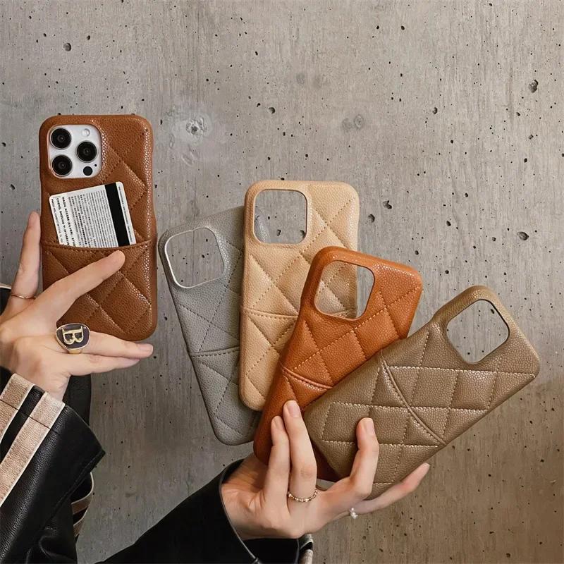 Luxury Lattice Pattern Leather Cover for IPhone 16 15 14 13 Pro Max Credit Card Slot Holder Purse Wallet Shockproof Phone Case