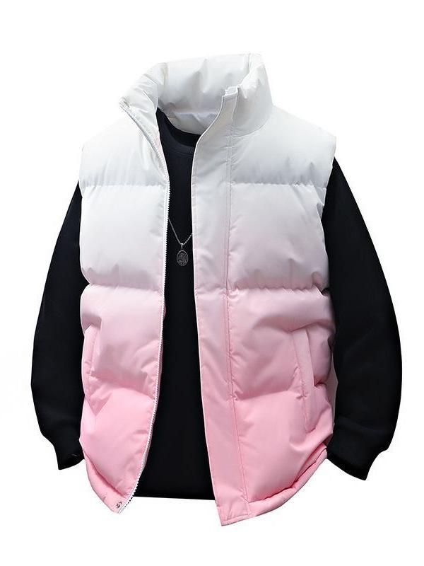 Men's Autumn/Winter Gradient Color Thickened Sleeveless Stand-up Collar Cotton Vest 2025 Model