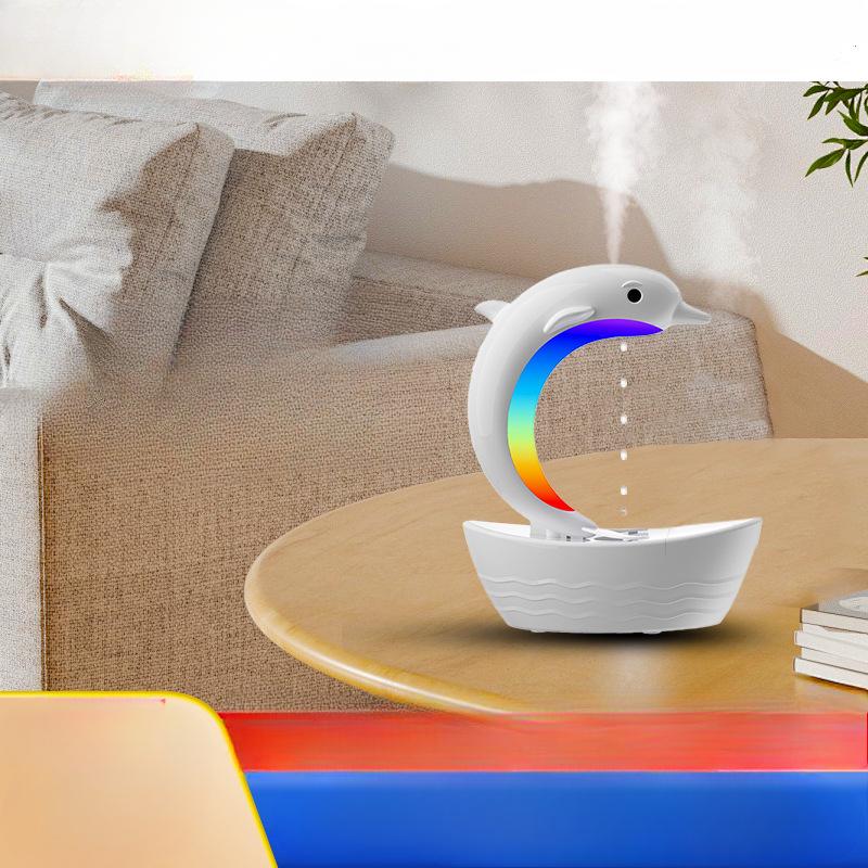 1Pc New Creative Little Dolphin Anti-gravity Humidifier, Desktop Bluetooth Audio, Colorful LED Lights, Ultrasonic Humidifier