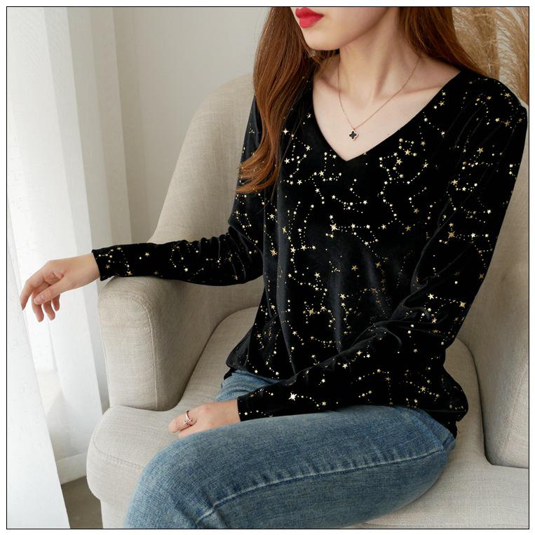 

9107 Рубашка из бархата с V-образным вырезом большого размера - женская мода в корейском стиле на осень 2019 года 3XL