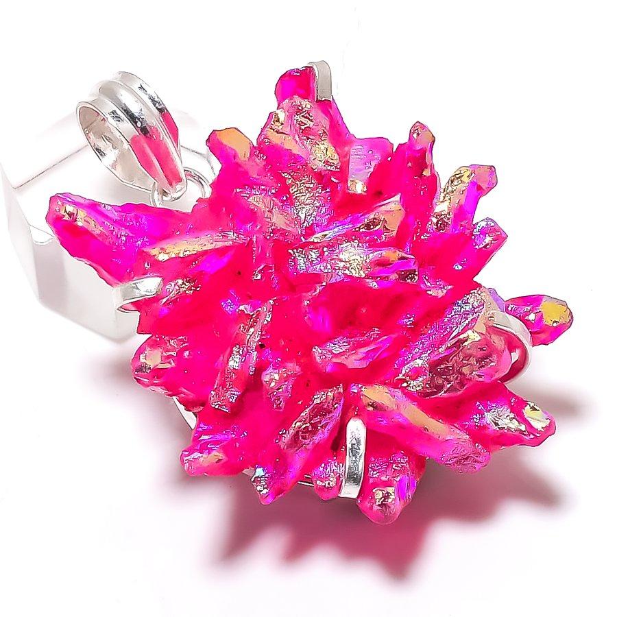 

Натуральный розовый титановый друзовый кулон из серебра 925 пробы 2,05 U2G89