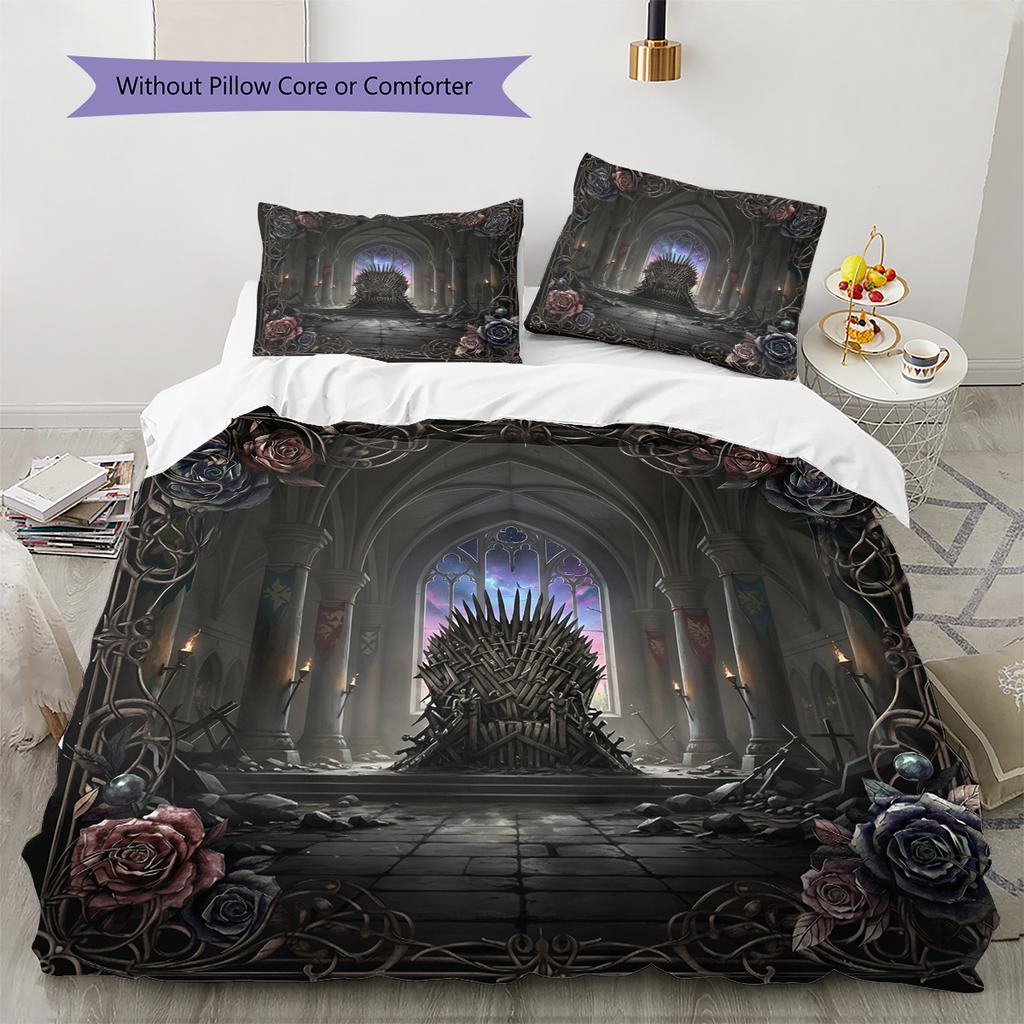 Sword Throne Pattern Bedding Quilt Set Home Decoration Gift (1 * duvet cover + 2 * pillowcase without core)