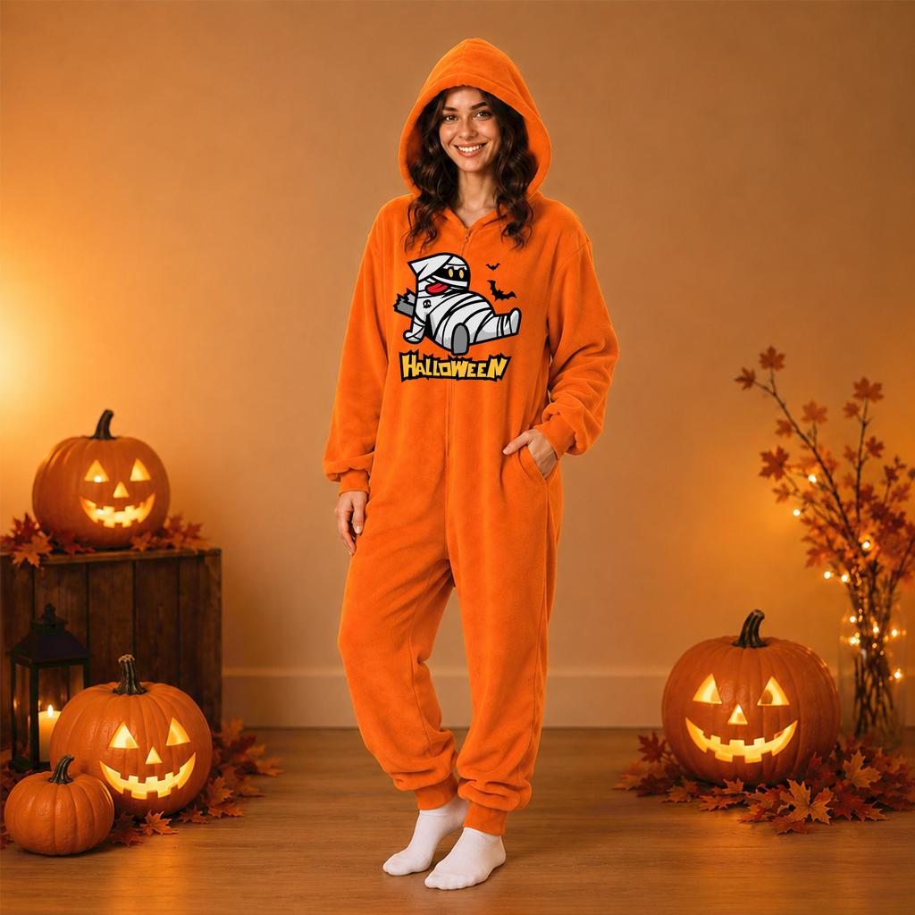 Dames Halloween Flanel Print Jumpsuit Loungewear Set