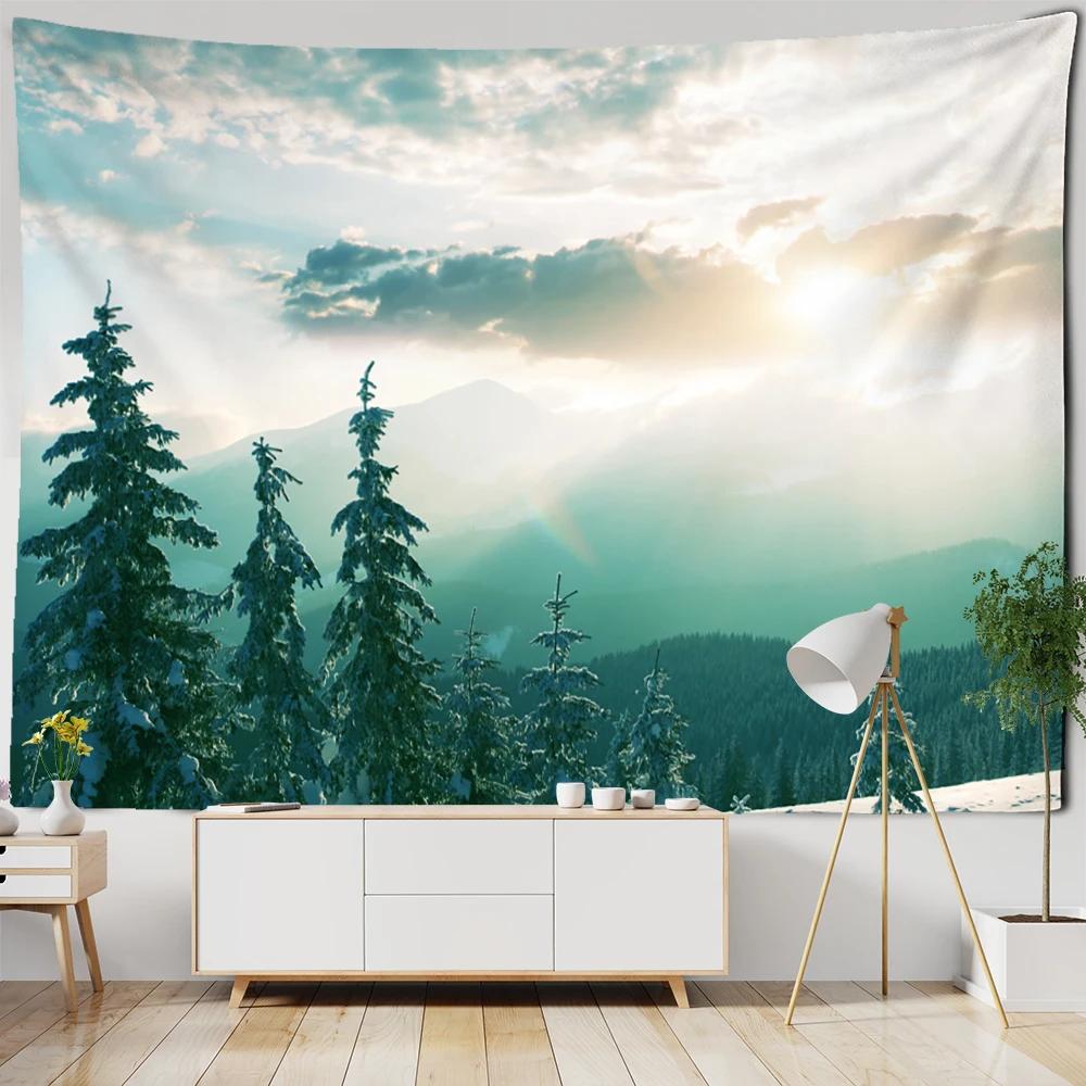 

Forest Snow Scenery Tapestry Wall Hanging Christmas Day Gift New Year Hippie Landscape Room Home Decor 74x94cm(29x37in)
