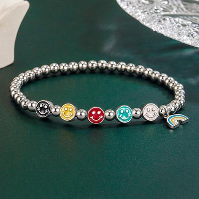 Romantic Colorful Epoxy Smiley Beaded Bracelet Female Cute Smile Rainbow Bracelet Light Luxury Carrying Strap