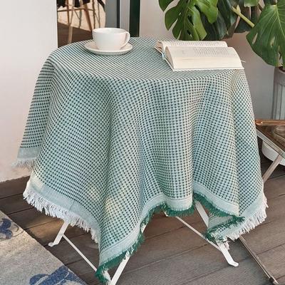 Multi-purpose Garden Table Cloth Waffle Texture Fringe Round Table Tablecloth Tassel Solid Color Dinner Tea Table Covers Picnic