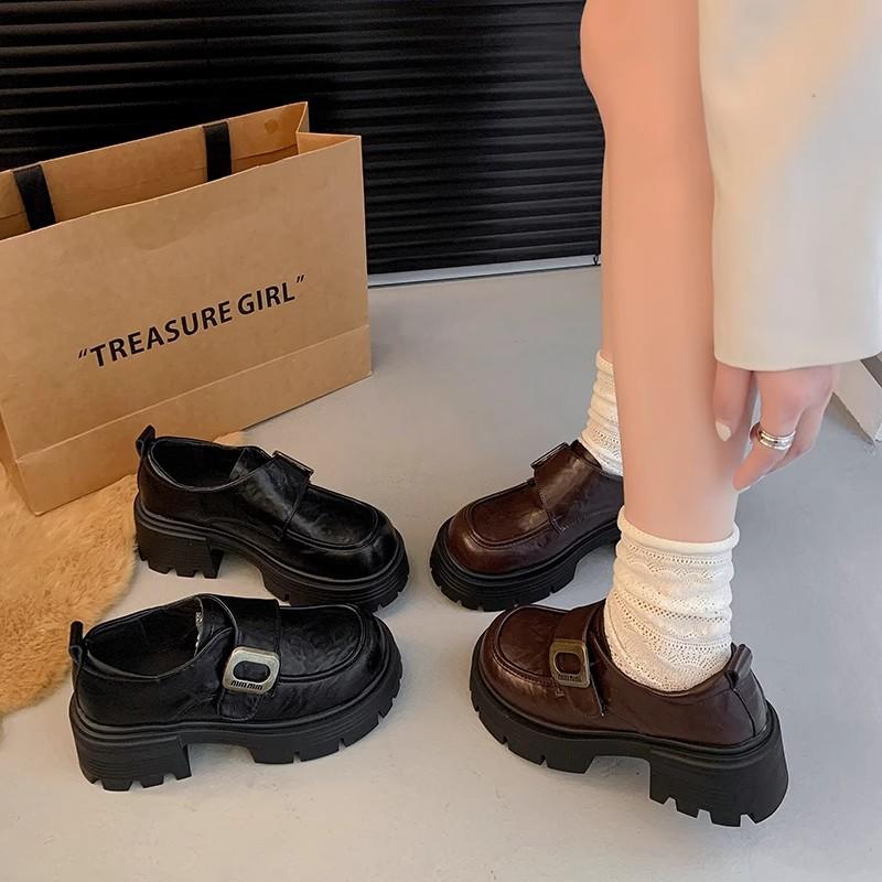 Single Shoes High Heels Black Heightening Shoes College Autumn Leather Shoes Spring Fashion