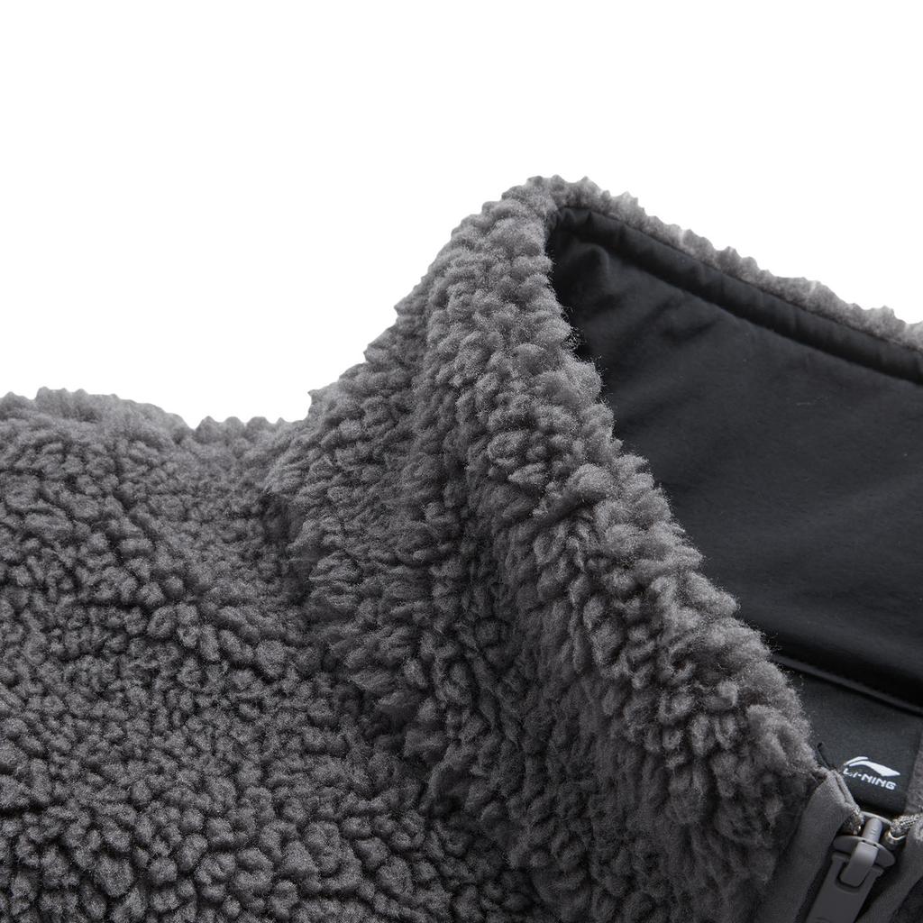 Li Ning Sports Fashion Series Fleece Warm Casual Versatile Loose Stand Collar Windproof Fleece Jacket Unisex Jacket Smoke-Gray AFDUC95-4