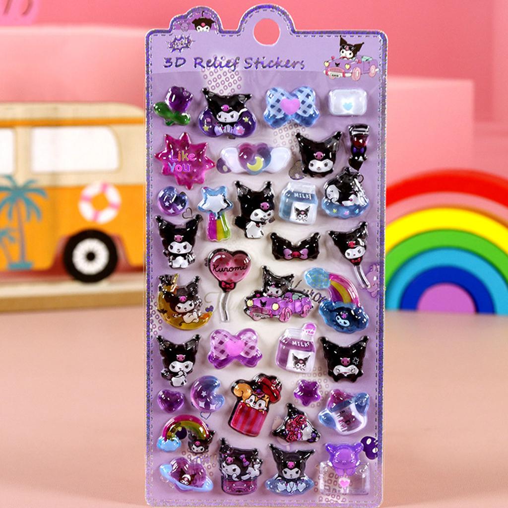 1/8Pcs 3D Relief Stickers Sanrio Hello Kitty Kuromi Cute Cartoon Crystal Sticker Handmade Diy Hand Decals Gifts